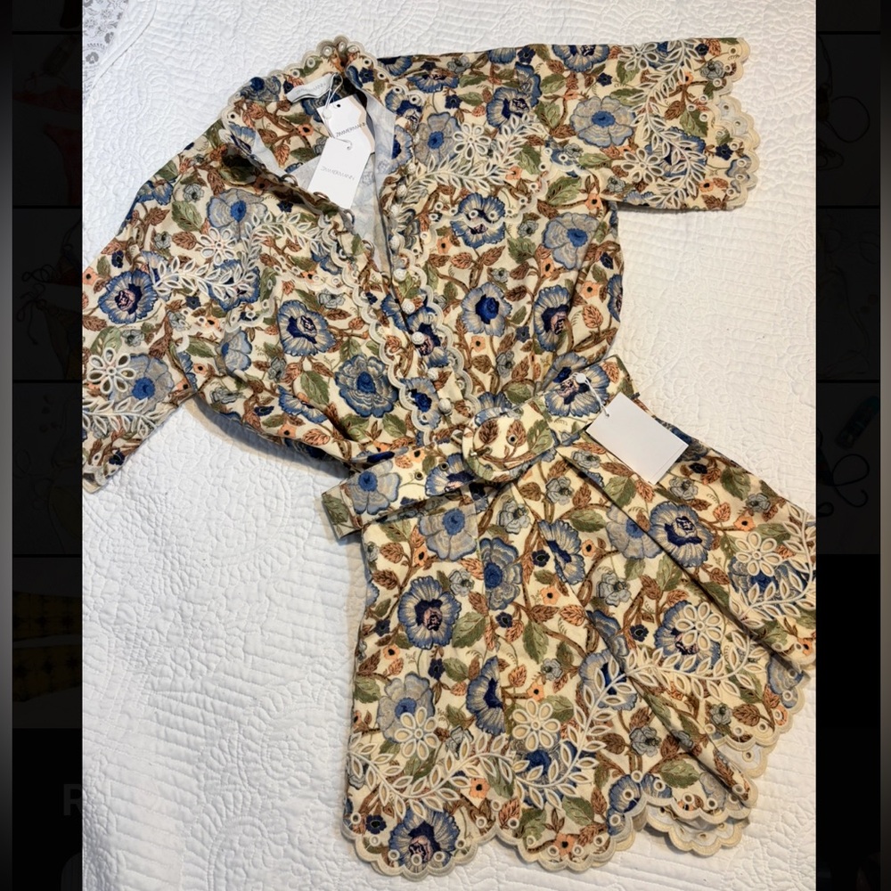 Zimmermann Floral Embroidered Top - Blue, Green, Cream